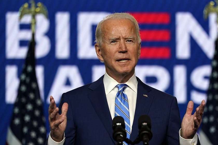 Democratic presidential candidate former Vice President Joe Biden speaks Wednesday, Nov. 4, 2020, in Wilmington, Del. (AP Photo/Carolyn Kaster)