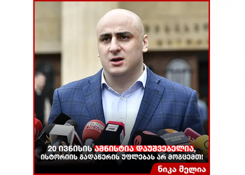 20 ივნისის ამნისტია დაუშვებელია – ნიკა მელია