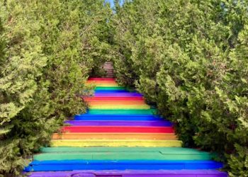 თბილისის ერთ-ერთი კიბე LGBTQ დროშის ფერებში შეღებეს