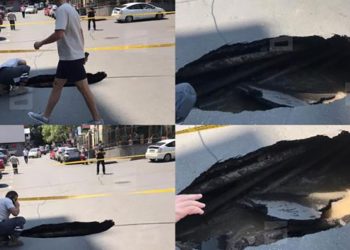 რუსთაველის გამზირზე ასფალტის საფარი ჩაინგრა