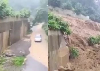 კვარიათში წვიმის გამო ბეტონის კედელი ჩამოიშალა (video)