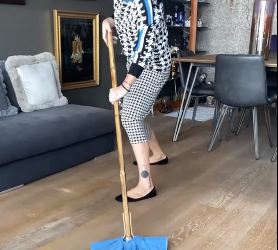 ლელა წურწუმია იატაკის ჯოხით ხელში ოთხფეხა მეგობარს ეთამაშება (ვიდეო)