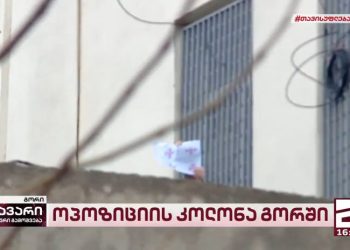 “მიყვარხართ” – სააკაშვილი საკუთარი ხელით დახატული საქართველოს დროშით ესალმება ავტოკოლონას