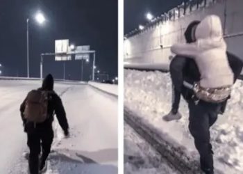 პოლიციელმა პატარა გოგონა კილომეტრები ზურგით, ქარბუქსა და თოვლში ატარა