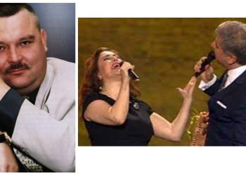 მოსკოვში, კრუგის საიუბილეო კონცერტზე ქართველი მომღერლები თამარ გვერდწითელი და სოსო პავლიაშვილი იმღერებენ