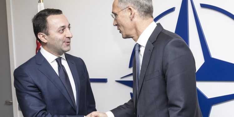 Left to right: Irakli Garibashvili (Minister of Defence, Georgia) with NATO Secretary General Jens Stoltenberg