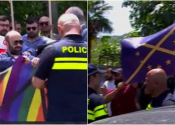 “არა ბილწ ევროკავშირში შესვლას” – ლიტვის საელჩოსთან გურამ ფალავანდიშვილი და მისი მომხრეები დააკავეს