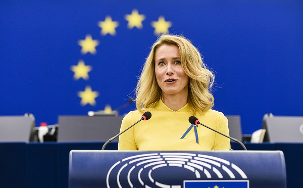 Estonian Prime Minister Kaja Kallas delivers a speech during a debate on EU's role and the security situation of Europe following the Russian invasion on Ukraine, at the European Parliament in Strasbourg, eastern France, Wednesday, March 9, 2022. (AP Photo/Pascal Bastien)