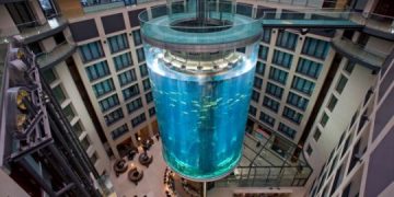 ბერლინში სასტუმრო Radisson Blu-ში უზარმაზარი აკვარიუმი, სახელად AquaDom გასკდა
