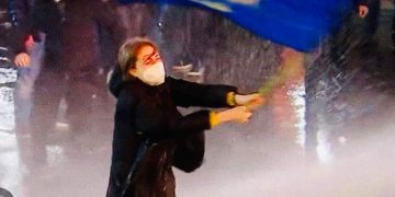 ქალი ევროკავშირის დროშით საჯარო მოხელეა