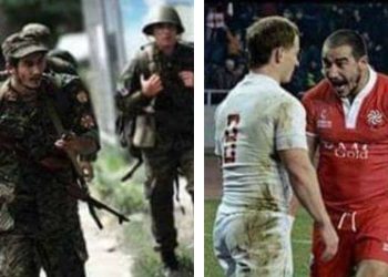 “ეს გიორგი ბეგაძეა, პირველი ფოტო 2008 წლის ომშია, მეორე ფოტოზე რუსი მორაგბის მეტოქეა” – ბერულავა