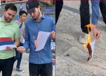 პარლამენტთან, აქციაზე აქტივისტებმა რუსეთის დროშა დაწვეს