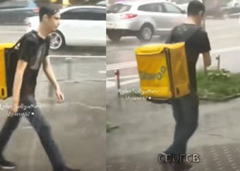 „მოვძებნოთ ეს ბიჭი და ვუყიდოთ ველოსიპედი ან მოპედი” – თავსხმა წვიმაში ბიჭს შეკვეთა ფეხით მიაქვს