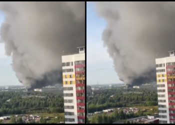 სანქტ-პეტერბურგში პროდუქტების შემნახველი საწყობი იწვის