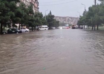 წვიმის შედეგად რუსთავის ქუჩები დაიტბორა