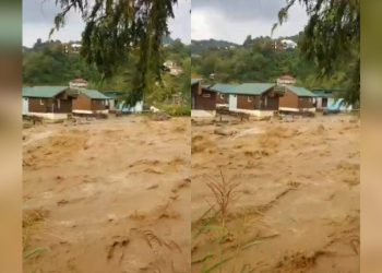 (ვიდეო)ადიდებულმა მდინარემ კოტეჯებს სერიოზული საფრთხე შეუქმნა