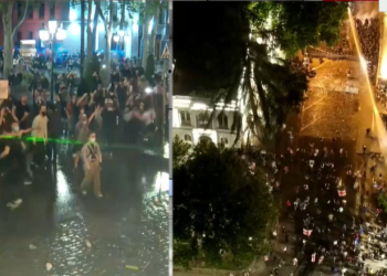 (ვიდეო)სპეცრაზმი აქციის მონაწილეებს წყლის ჭავლით არბევს