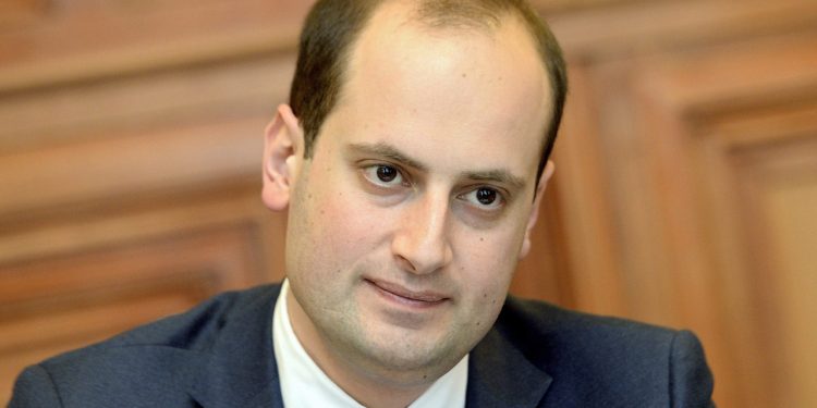 epa05234595 Georgian Foreign Minister Mikheil Janelidze looks on during his plenary talks with Hungarian Minister of Foreign Affairs and Trade Peter Szijjarto in the Ministry of Foreign Affairs and Trade in Budapest, Hungary, 29 March 2016.  EPA/TAAS KOVACS HUNGARY OUT