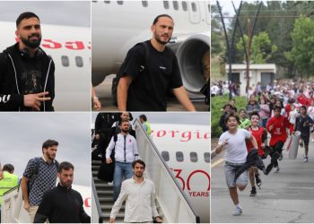 „მადლობა“ – საქართველოს ეროვნული ნაკრები სამშობლოშია: ფეხბურთელებს აეროპორტში უამრავი გულშემატკივარი ოვაციებით შეეგება