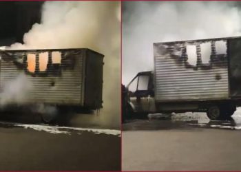 გორში პროდუქციით დატვირთული სატვირთო ავტომობილი დაიწვა