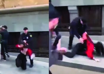 პარლამენტთან ორი გოგონა დააკავეს – ვიდეო