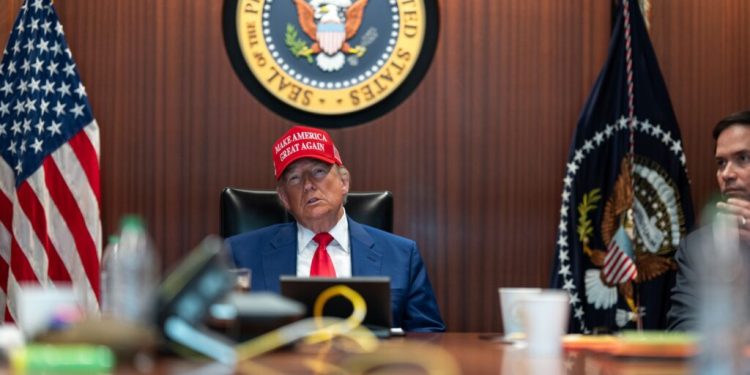 President Donald Trump and his national security team meet in the Situation Room of the White House, Saturday, June 21, 2025. (Official White House Photo by Daniel Torok)