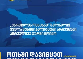 „ქართულმა ოცნებამ“ უკლებლივ ყველა მუნიციპალიტეტში არჩევნები პირველივე ტურში მოიგო“ – „ოცნება“
