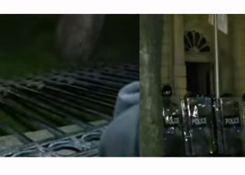 პრეზიდენტის სასახლის ეზო მონგრეულია, რამდენიმე ათეული სპეცრაზმელი შენობის კარს იცავს