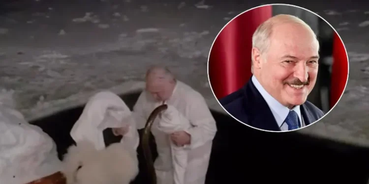 ნათლისღებასთან დაკავშირებით ალექსანდრე ლუკანშენკომ ყინულიან წყალში ჩაყვინთა (ვიდეო)