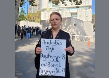 თამარ ბაჩალიაშვილის დედა “ოცნების” ოფისთან მივიდა